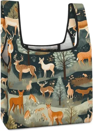 Deer Animals Reusable Grocery Bag Foldable Shopping Tote Bags With Handle Portable Handbag