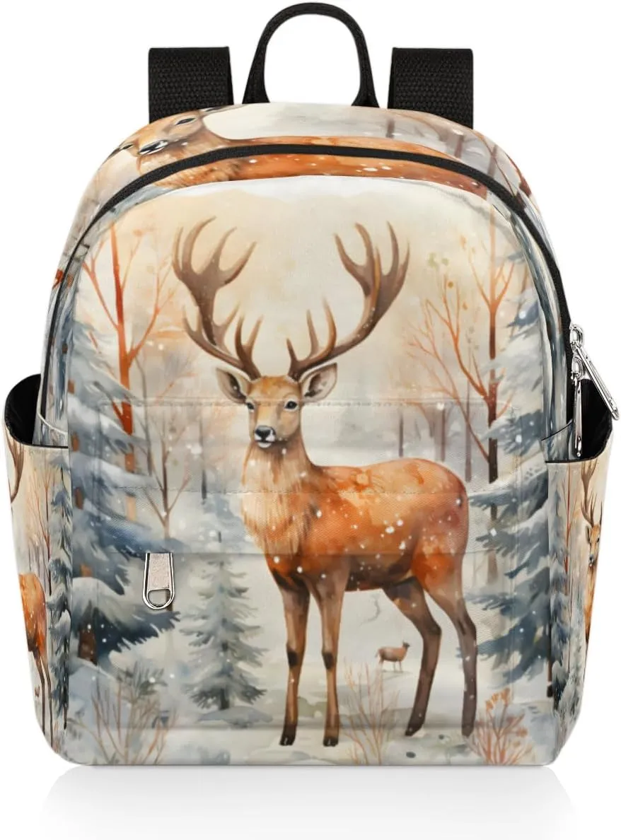 Deer Printing Mini Backpack Purse for Women Lightweight Shoulder Bag Women Shopping Backpack Small Backpacks Purse