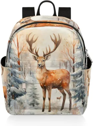Deer Printing Mini Backpack Purse for Women Lightweight Shoulder Bag Women Shopping Backpack Small Backpacks Purse