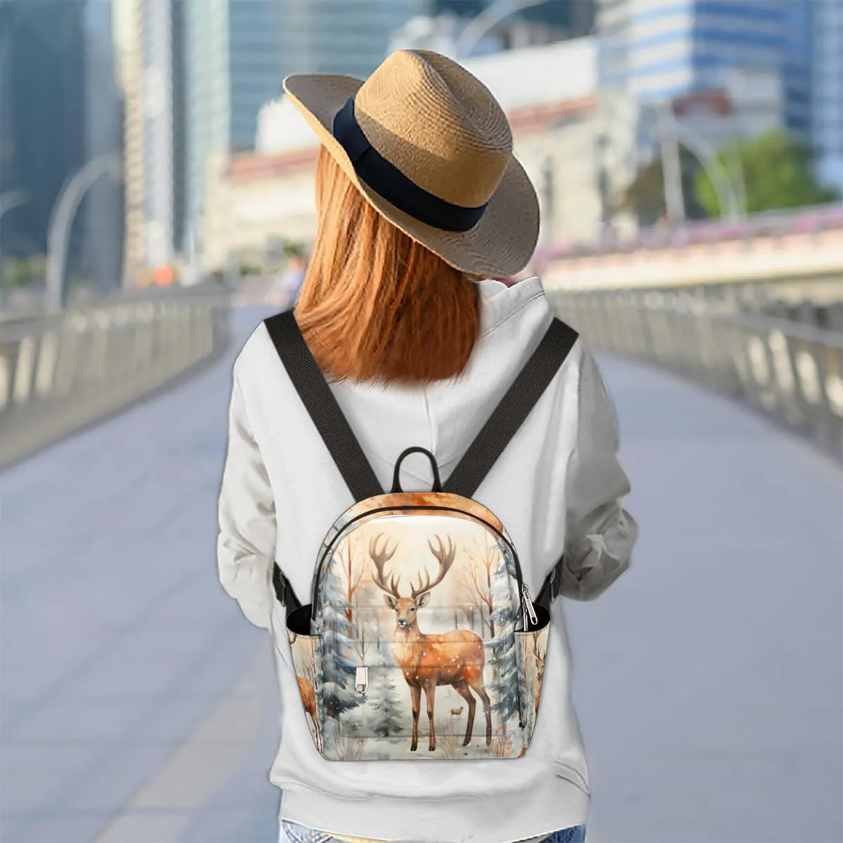 Deer Printing Mini Backpack Purse for Women Lightweight Shoulder Bag Women Shopping Backpack Small Backpacks Purse