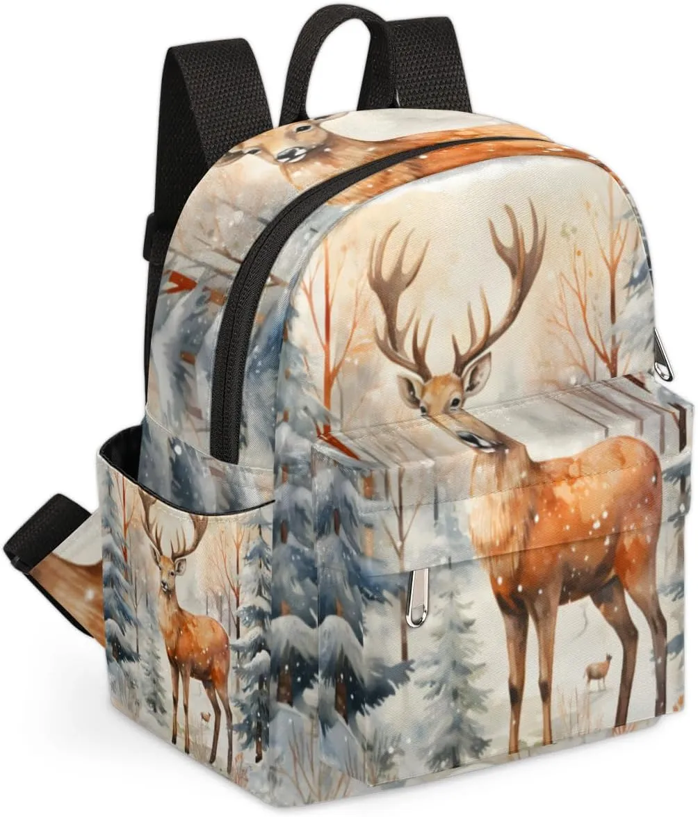 Deer Printing Mini Backpack Purse for Women Lightweight Shoulder Bag Women Shopping Backpack Small Backpacks Purse