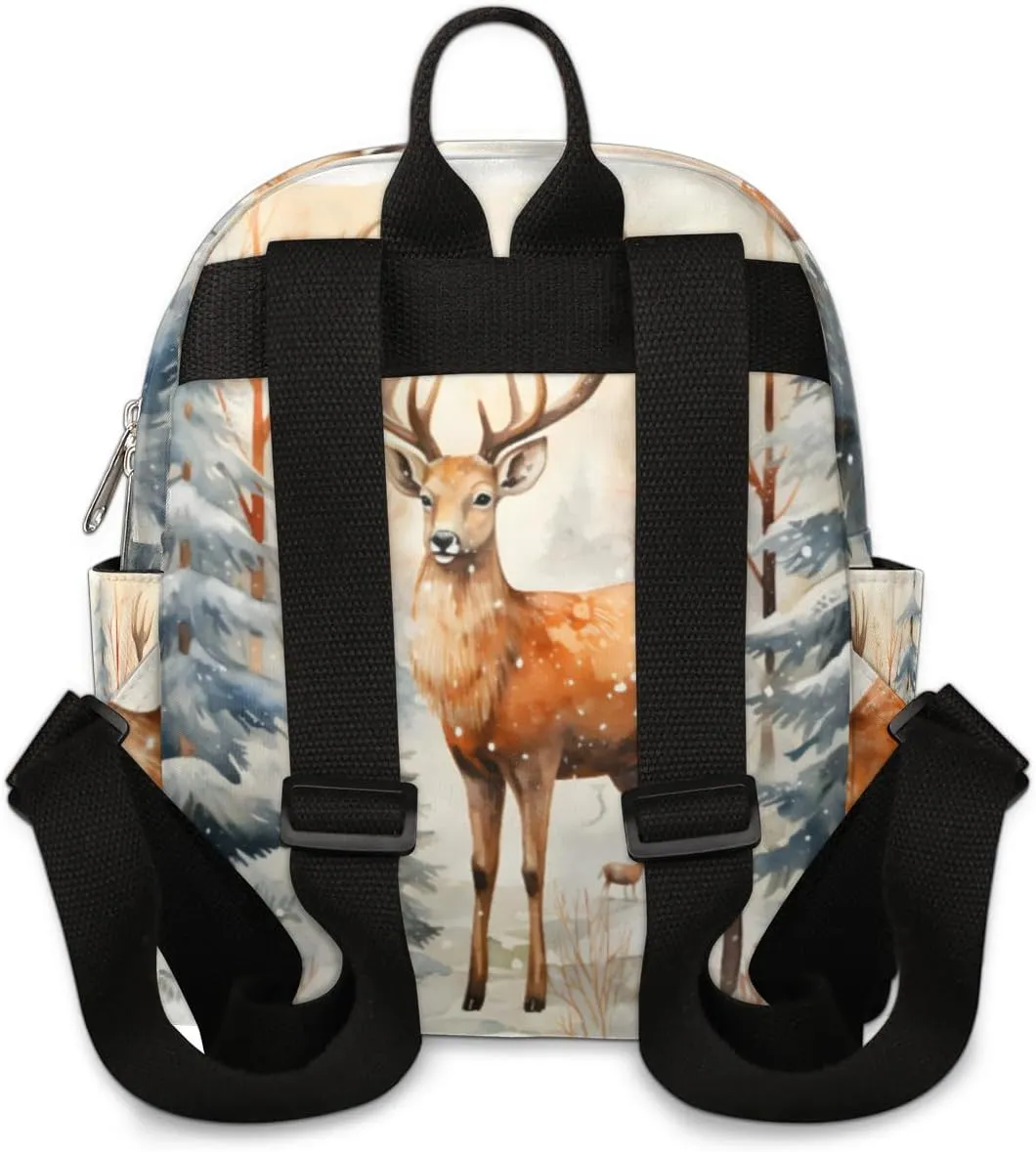 Deer Printing Mini Backpack Purse for Women Lightweight Shoulder Bag Women Shopping Backpack Small Backpacks Purse