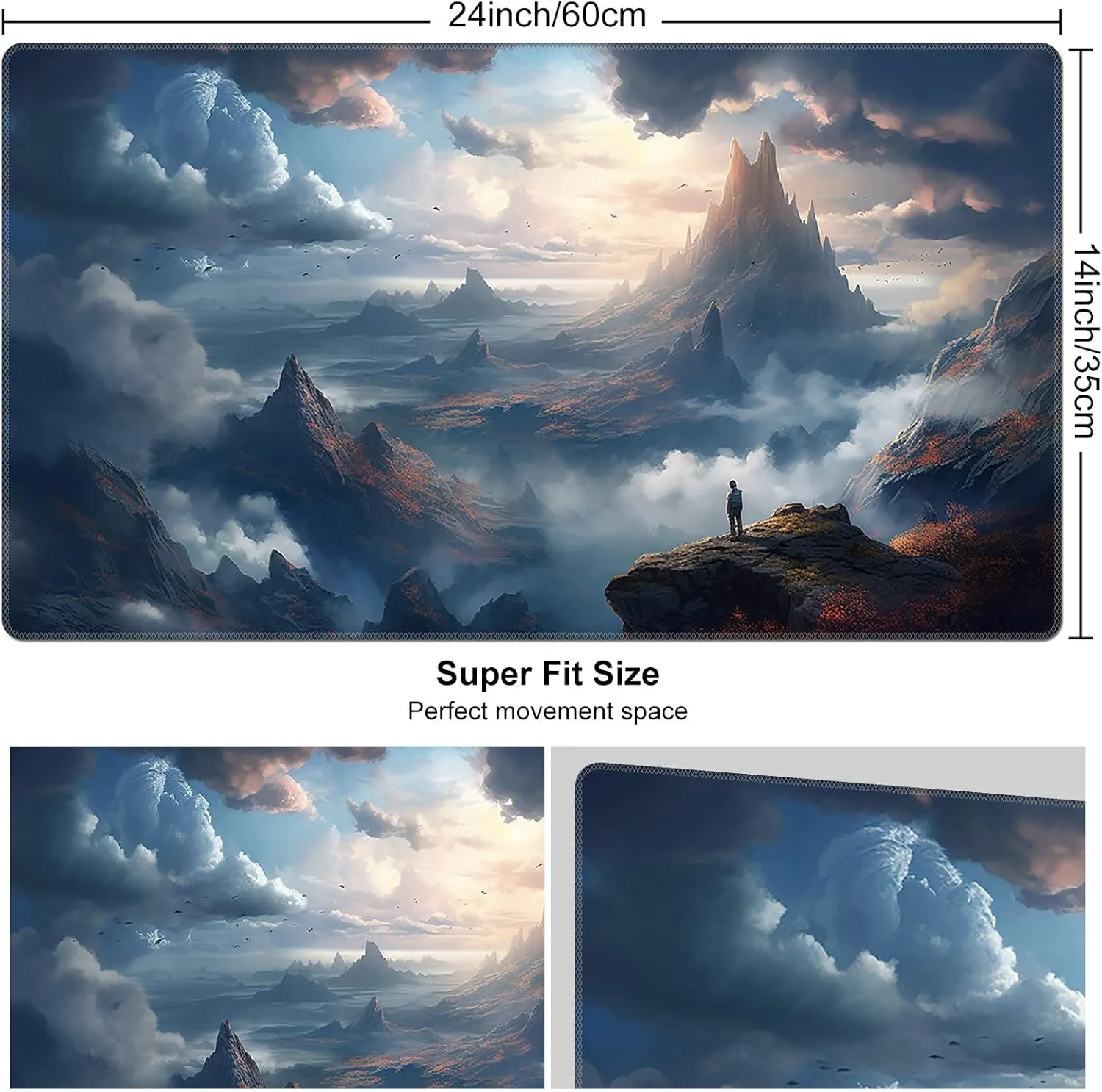 DEGDFSGR for MTG & TCG Playmat, 24 x 14 inches, Non-Slip Rubber Base, Commander Playmat, HD Cover for Magic The Gathering, High Mountains & Sea of Clouds