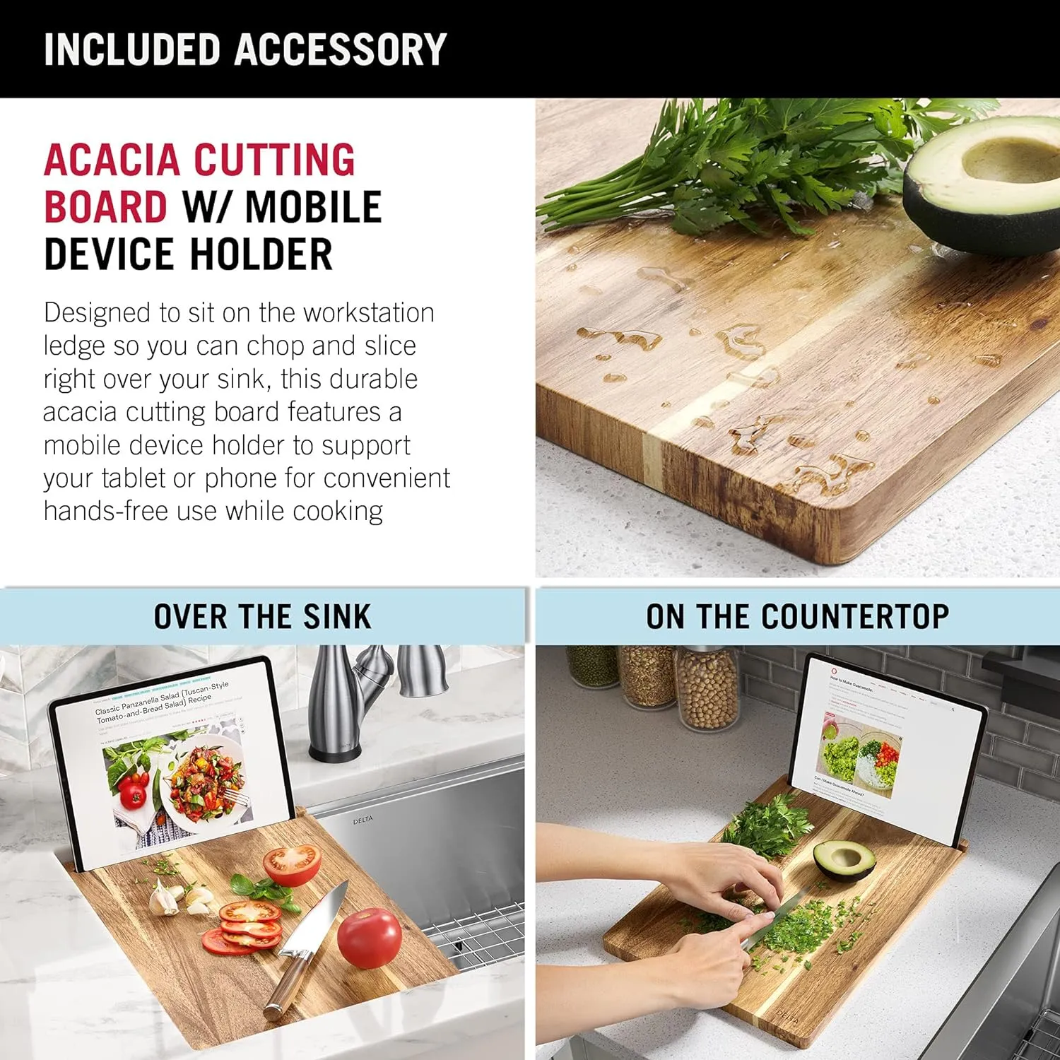 DELTA FAUCET 95B932-32S-SS Lorelai Workstation Kitchen Sink Undermount Stainless Steel Single Bowl with WorkFlow Ledge and Chef’s Kit of 6 Accessories