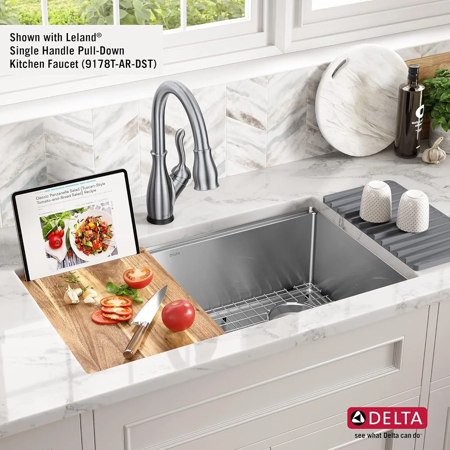 DELTA FAUCET 95B932-32S-SS Lorelai Workstation Kitchen Sink Undermount Stainless Steel Single Bowl with WorkFlow Ledge and Chef’s Kit of 6 Accessories