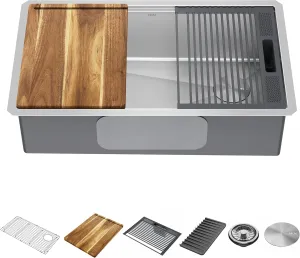 DELTA FAUCET 95B932-32S-SS Lorelai Workstation Kitchen Sink Undermount Stainless Steel Single Bowl with WorkFlow Ledge and Chef’s Kit of 6 Accessories