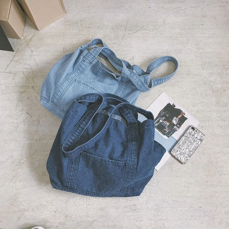 Denim Trendy Fashion Shopping Korean Style Large Backpacks