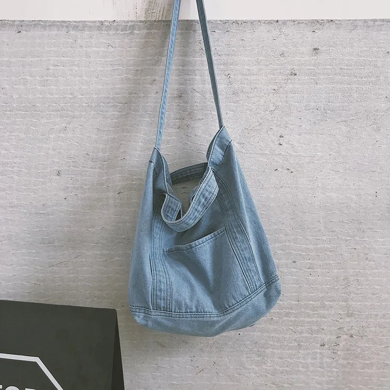 Denim Trendy Fashion Shopping Korean Style Large Backpacks