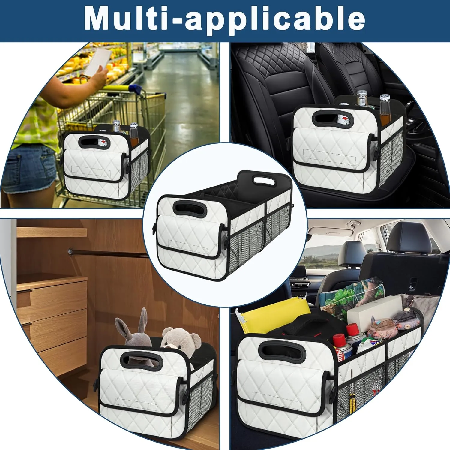 Deosk Car Trunk Organzier and Storage with 6 Big Pocket,Car Accessories for Women/Men 70L Waterproof Polyester Trunk Organzier for Car/SUV/Minivan/Truck(Large, Beige)