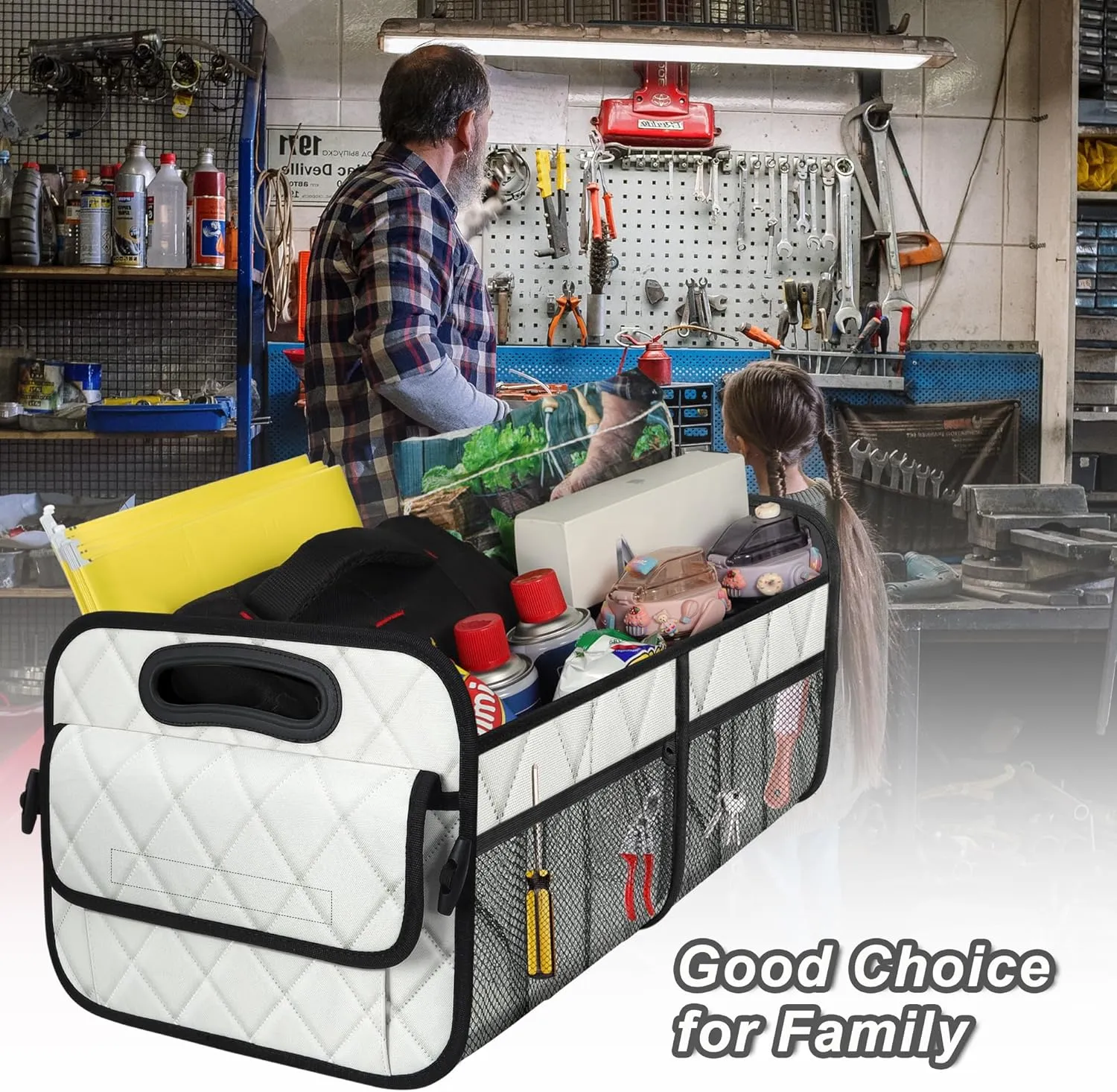 Deosk Car Trunk Organzier and Storage with 6 Big Pocket,Car Accessories for Women/Men 70L Waterproof Polyester Trunk Organzier for Car/SUV/Minivan/Truck(Large, Beige)