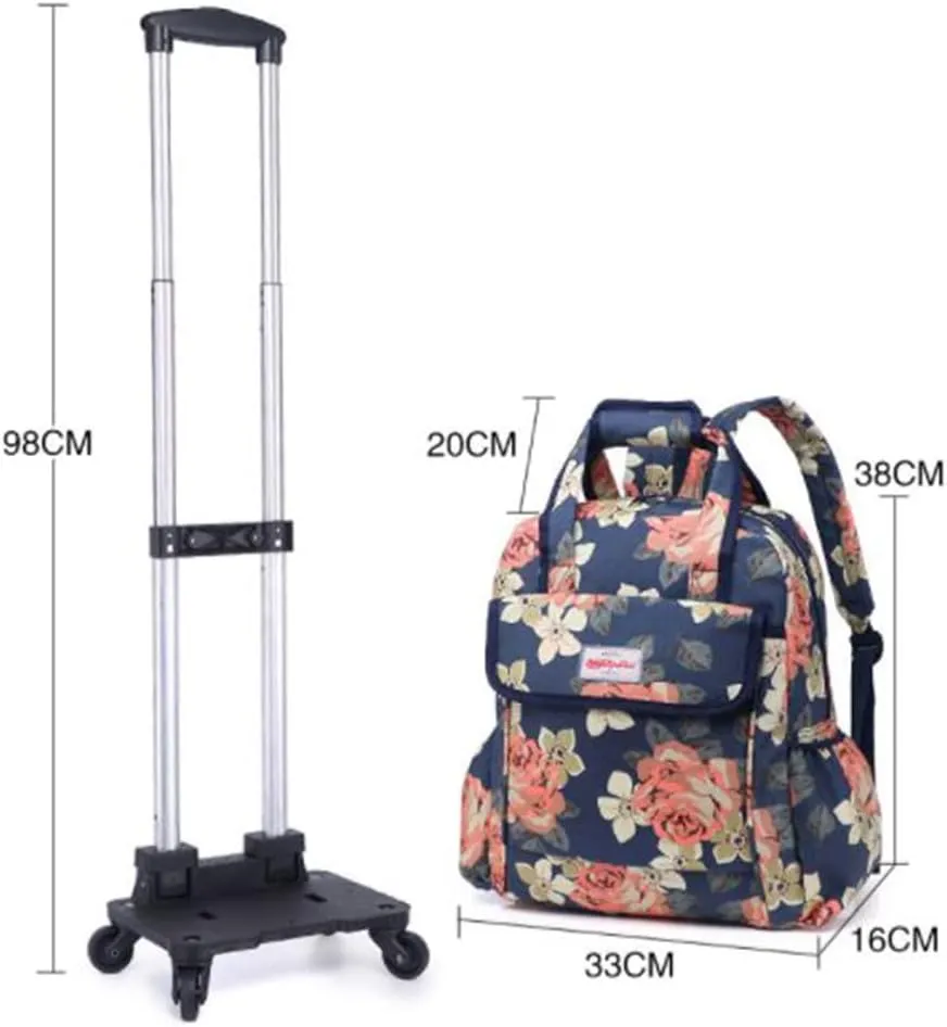 Detachable Shopping cart, Portable Travel Bag, Shopping Basket with Wheels（BLArose16）