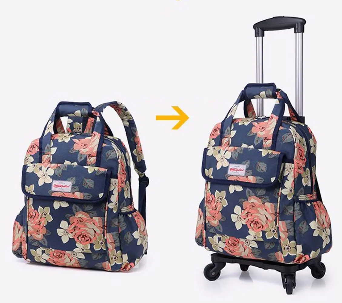 Detachable Shopping cart, Portable Travel Bag, Shopping Basket with Wheels（BLArose16）
