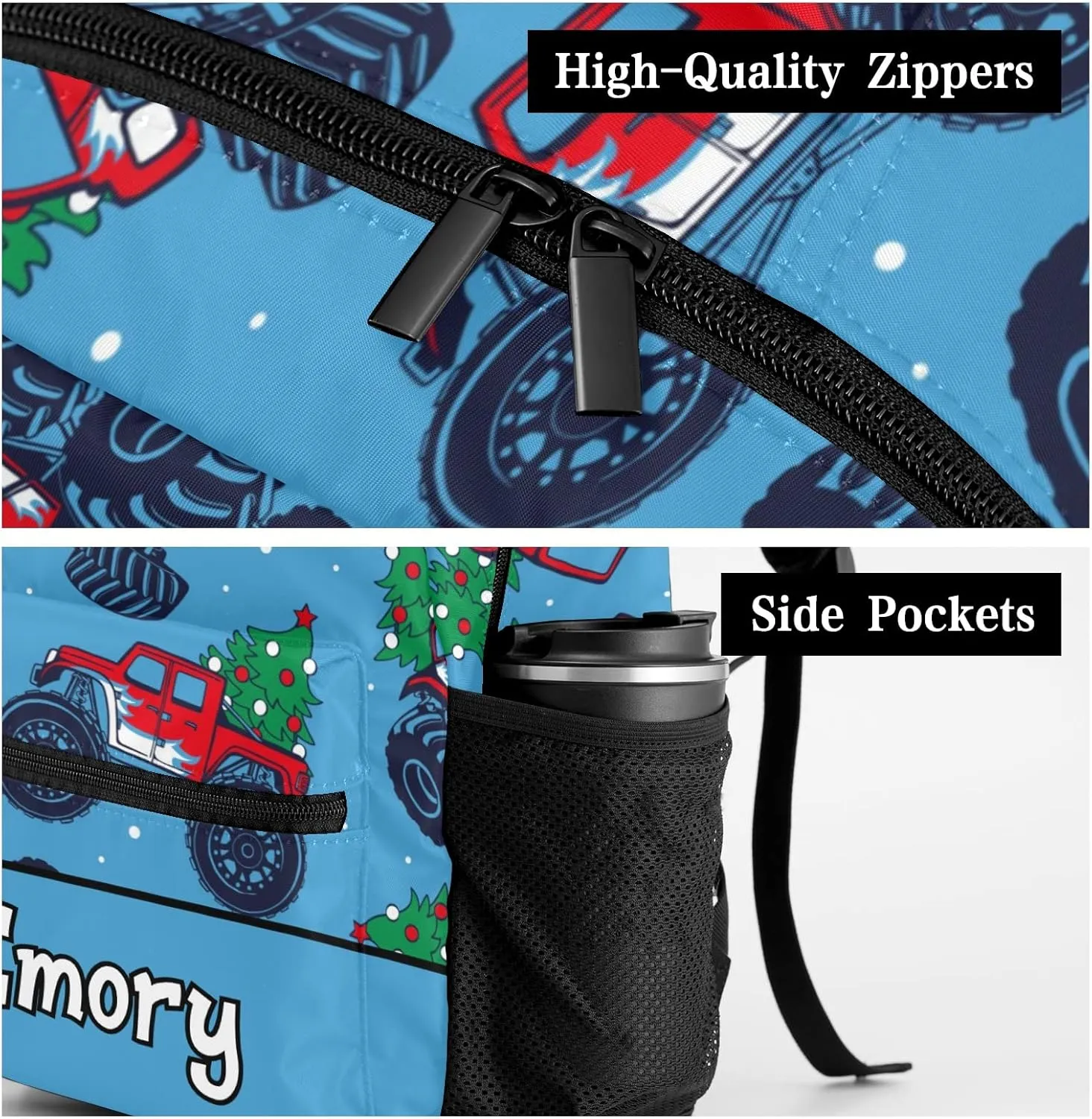 Deven Monster Truck Tree Personalized Kids for Boy/Girl Teen School Backpack Travel Daypack Bag