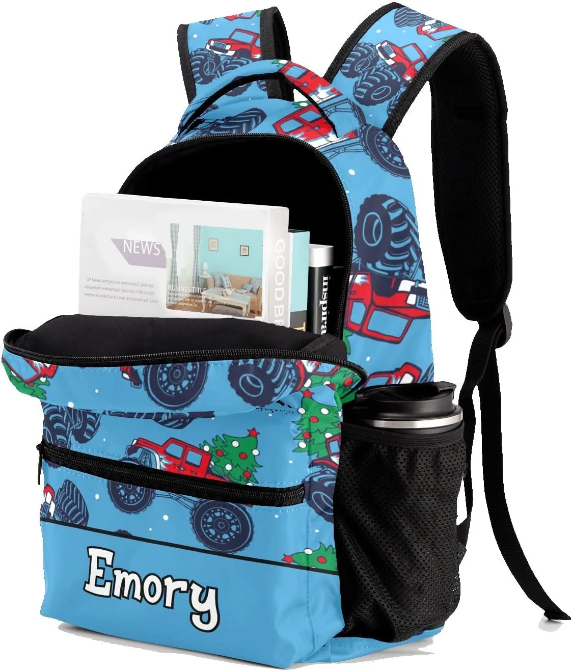 Deven Monster Truck Tree Personalized Kids for Boy/Girl Teen School Backpack Travel Daypack Bag