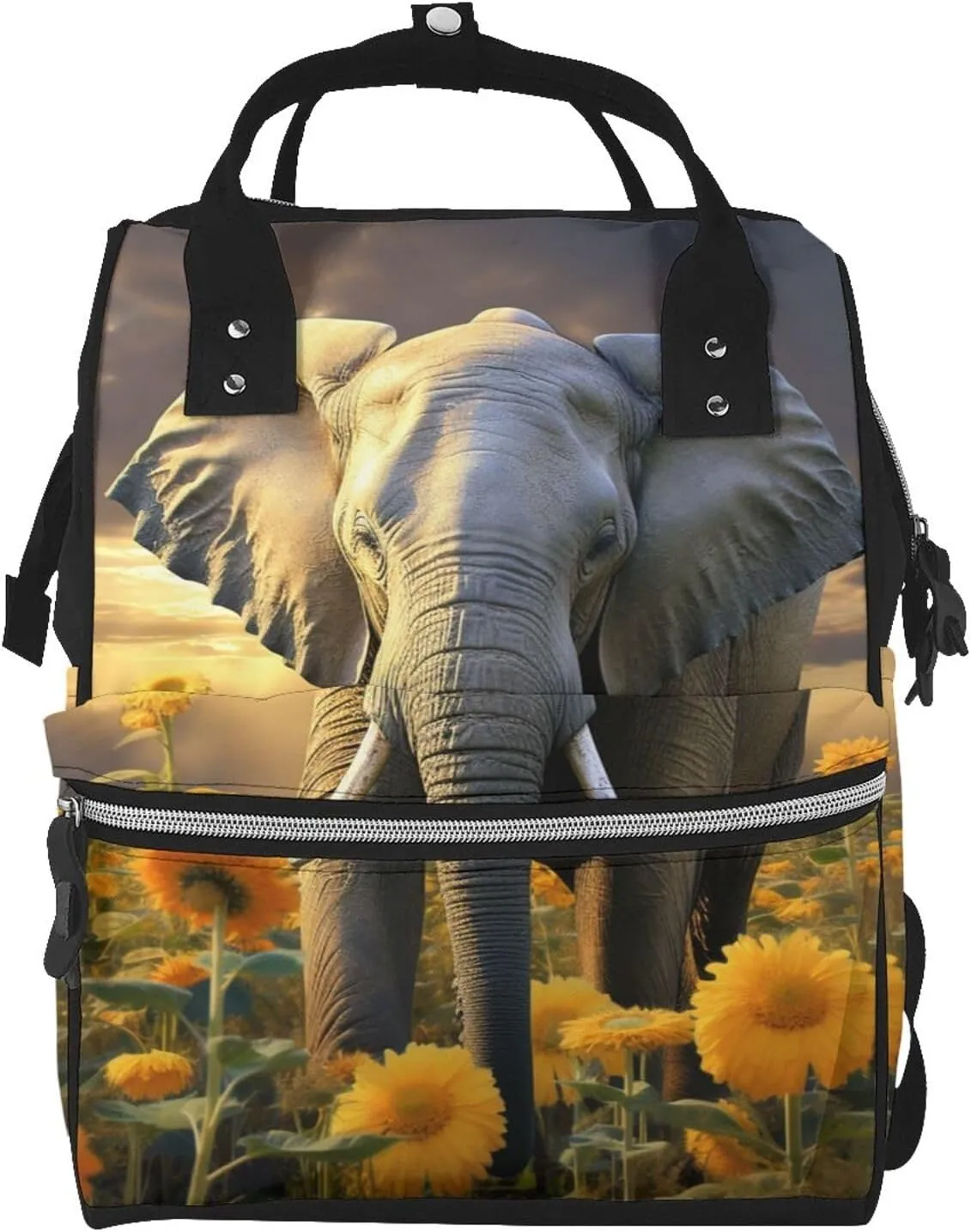 Diaper Bag Backpack Elephant with sunflower Nappy Backpack Maternity Baby Nappy Bag Changing Bags for Travel