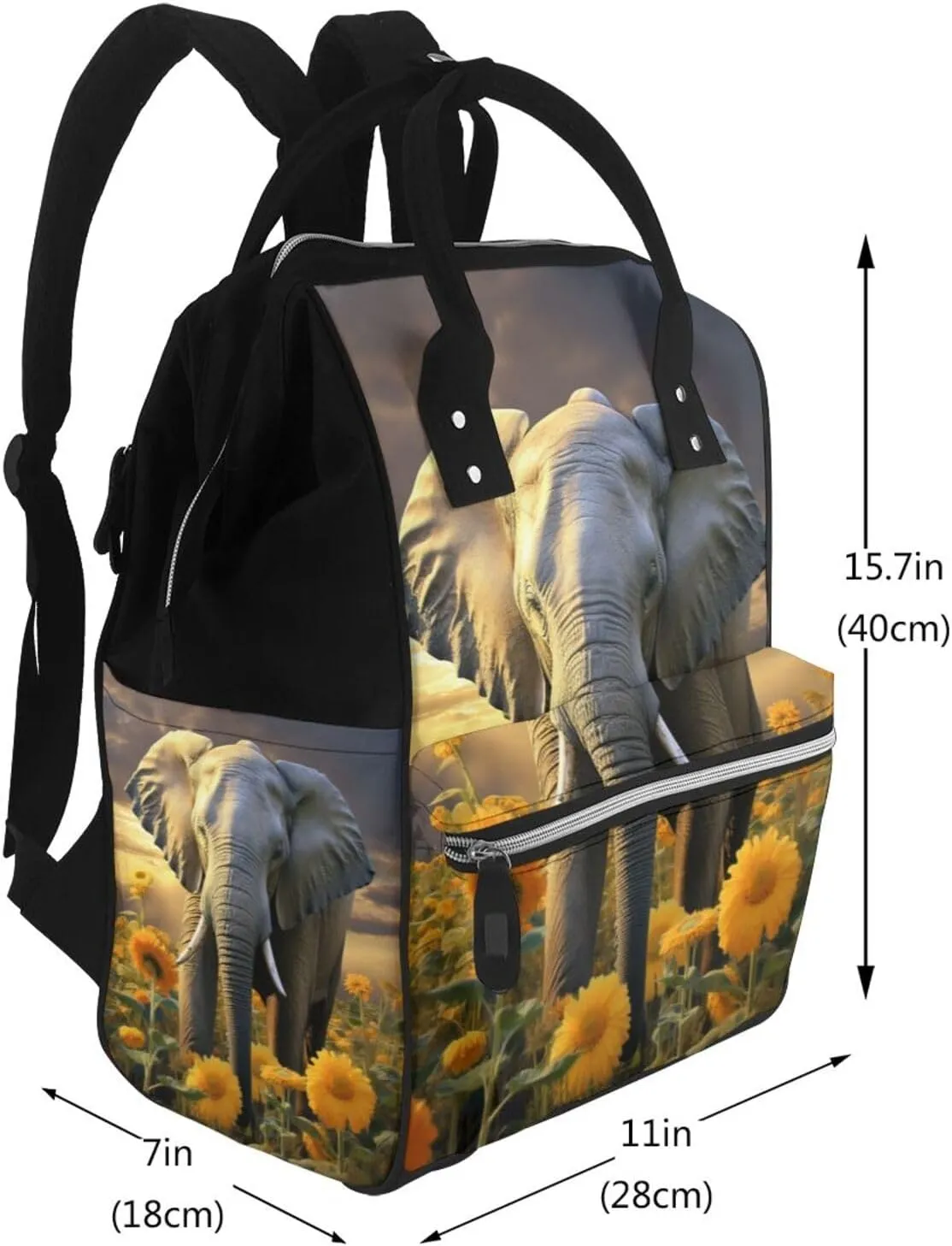 Diaper Bag Backpack Elephant with sunflower Nappy Backpack Maternity Baby Nappy Bag Changing Bags for Travel
