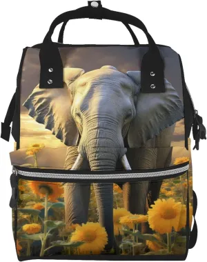 Diaper Bag Backpack Elephant with sunflower Nappy Backpack Maternity Baby Nappy Bag Changing Bags for Travel