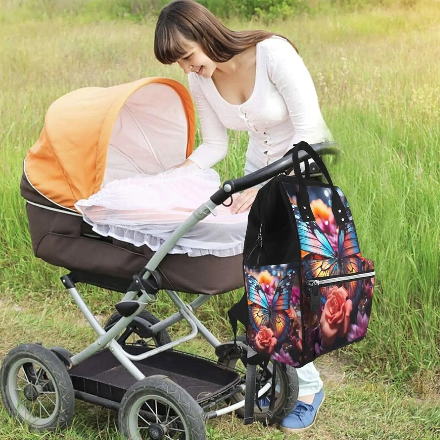 Diaper Bag Backpack Roses and butterflies Nappy Backpack Maternity Baby Nappy Bag Changing Bags for Travel