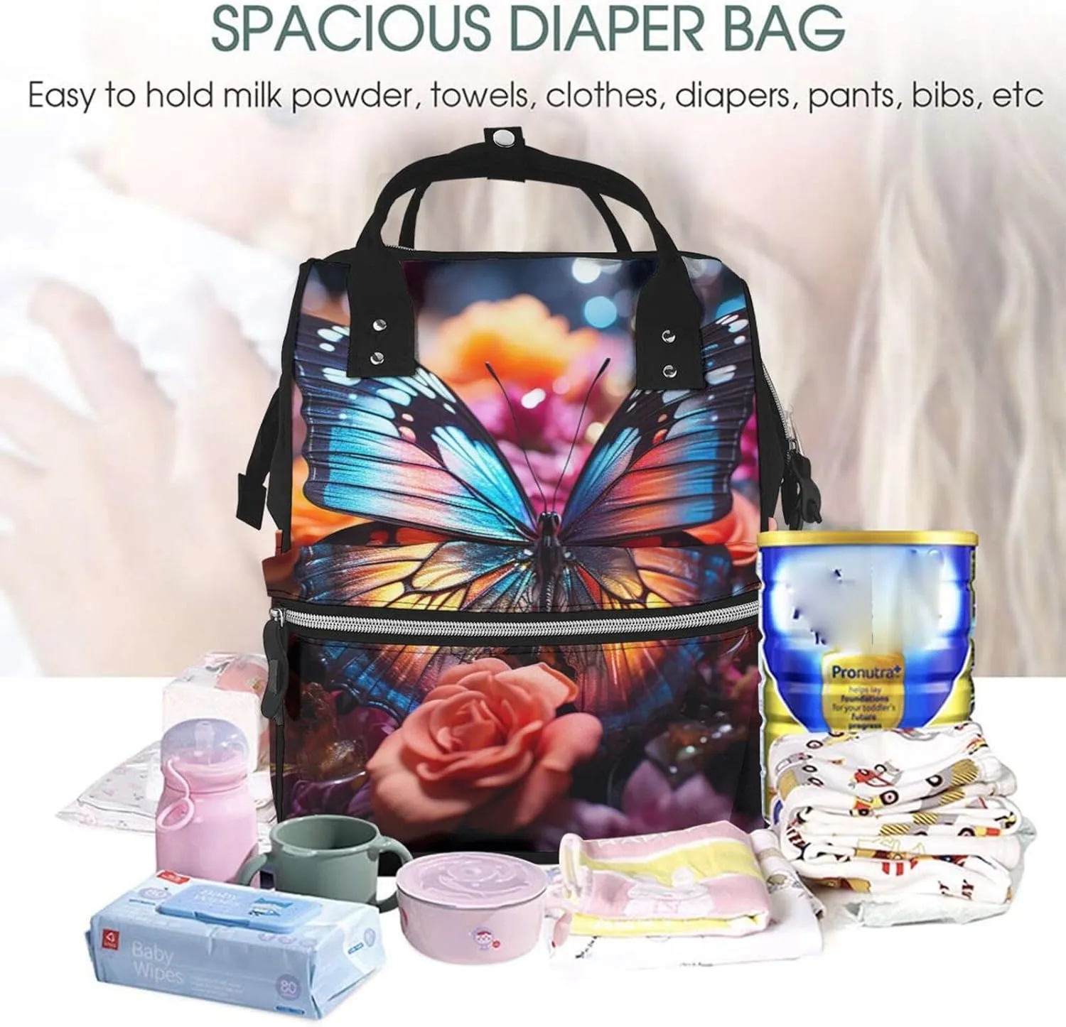 Diaper Bag Backpack Roses and butterflies Nappy Backpack Maternity Baby Nappy Bag Changing Bags for Travel