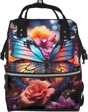 Diaper Bag Backpack Roses and butterflies Nappy Backpack Maternity Baby Nappy Bag Changing Bags for Travel