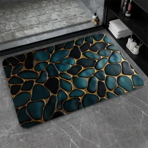 Diatomaceous Earth Bath Mat,Blue and Gold Stones Non-Slip Volume Super Absorbent Fast Drying for Bathroom Kitchen mat,Eco-Friendly Easy to Clean 20×31Inch (50 * 80cm)