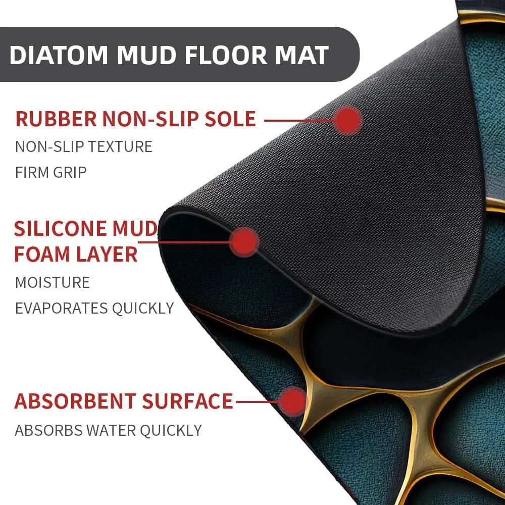 Diatomaceous Earth Bath Mat,Blue and Gold Stones Non-Slip Volume Super Absorbent Fast Drying for Bathroom Kitchen mat,Eco-Friendly Easy to Clean 20×31Inch (50 * 80cm)