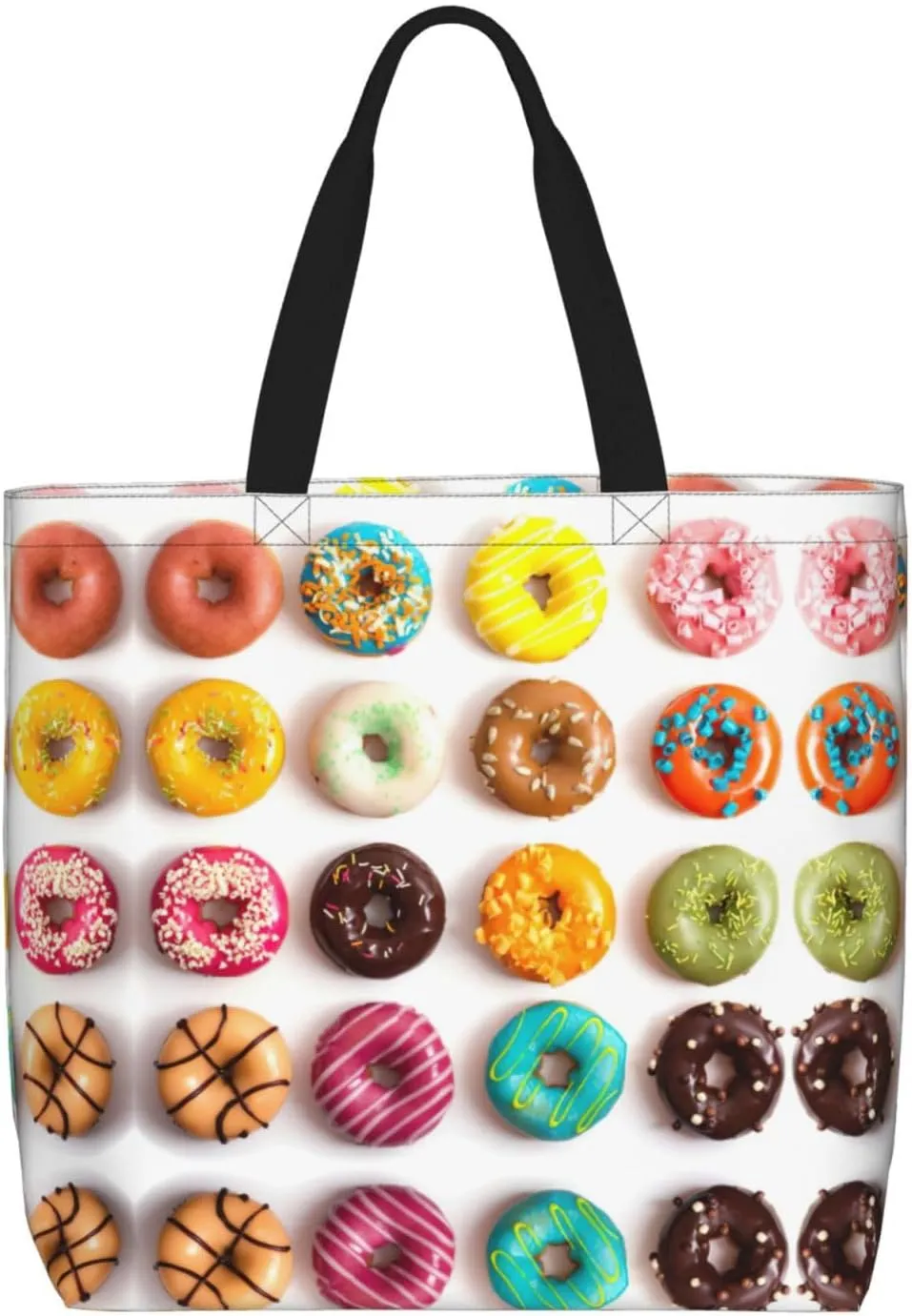 Different Flavors of Doughnuts print Large capacity zipper shoulder convenience bag tote bag Gift travel shopping bag