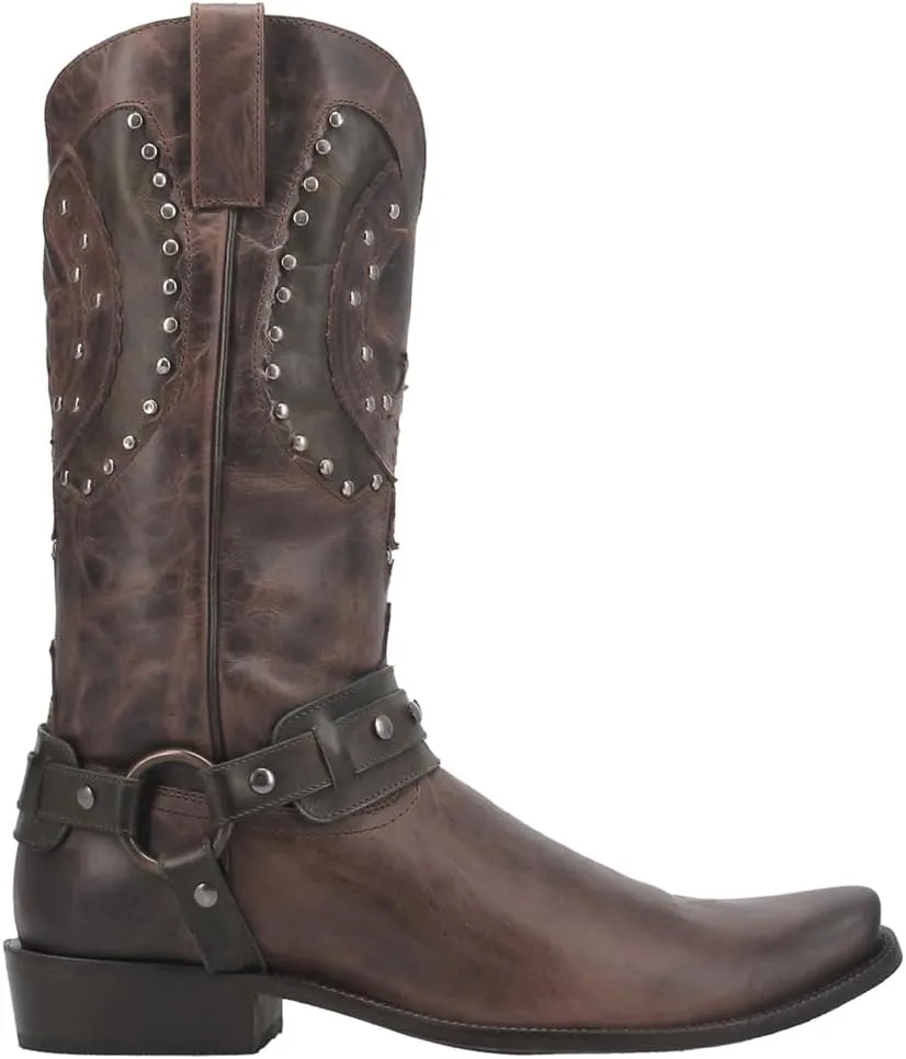 Dingo Mens War Eagle Studded Square Toe Pull On Casual Boots Mid Calf - Black