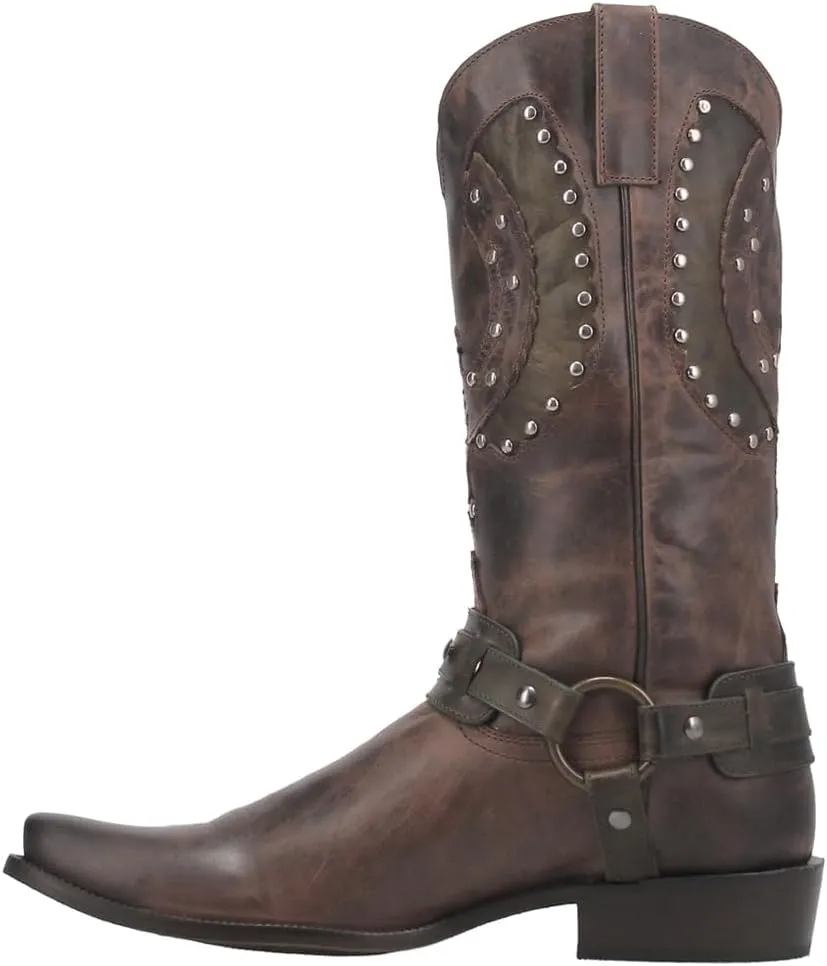 Dingo Mens War Eagle Studded Square Toe Pull On Casual Boots Mid Calf - Black