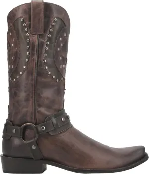 Dingo Mens War Eagle Studded Square Toe Pull On Casual Boots Mid Calf - Black
