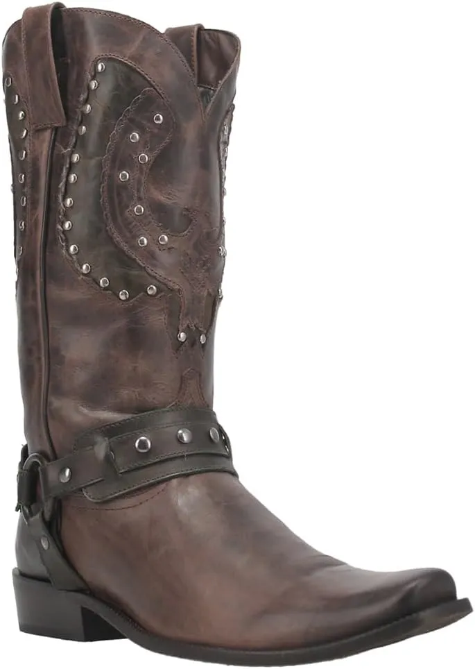 Dingo Mens War Eagle Studded Square Toe Pull On Casual Boots Mid Calf - Black