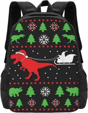 Dinosaur Ugly Christmas Sweater Lightweight Packable Backpack Travel Casual Hiking Daypack Foldable Backpack For Men Women