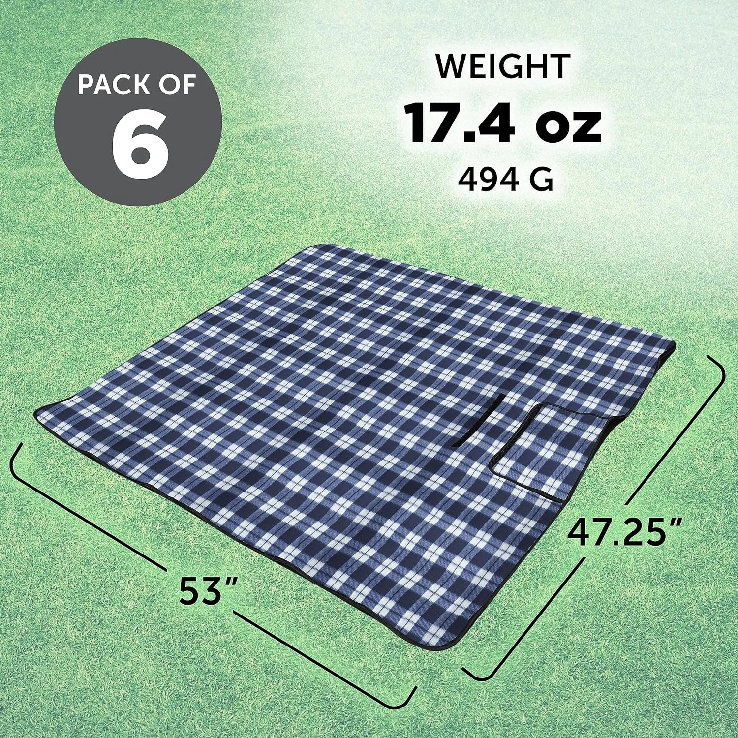 DISCOUNT PROMOS 6 Brookhaven Roll Up Picnic Blankets Set - Fleece, Woven Handle - Navy Blue