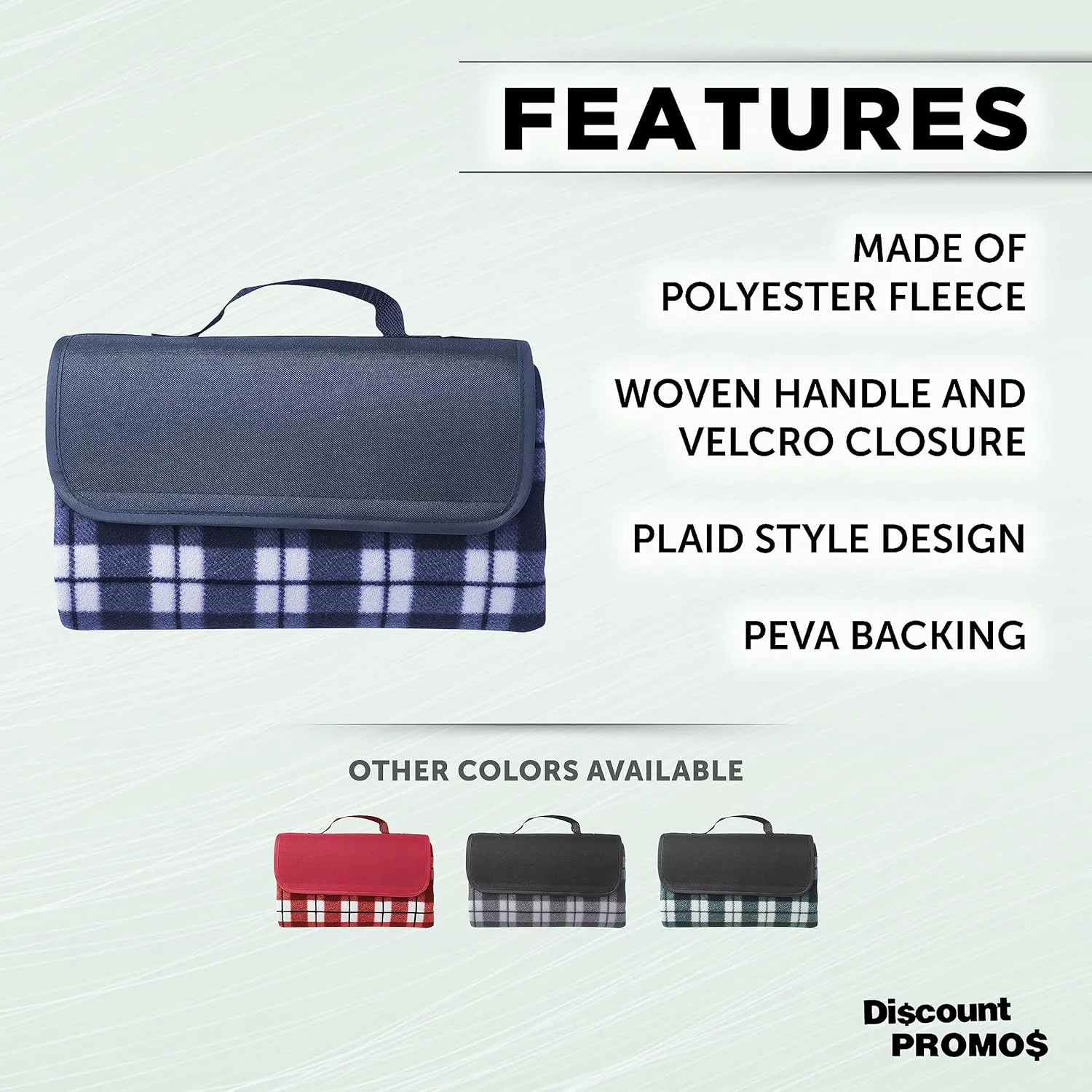 DISCOUNT PROMOS 6 Brookhaven Roll Up Picnic Blankets Set - Fleece, Woven Handle - Navy Blue