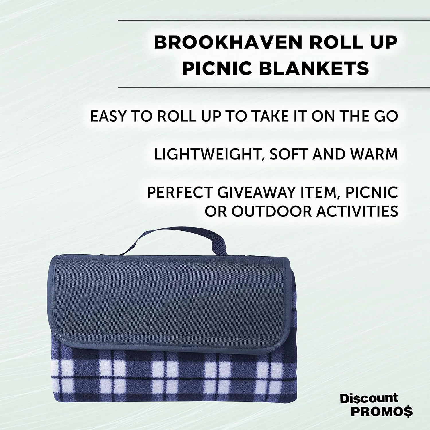 DISCOUNT PROMOS 6 Brookhaven Roll Up Picnic Blankets Set - Fleece, Woven Handle - Navy Blue