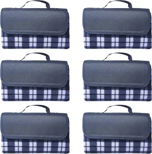 DISCOUNT PROMOS 6 Brookhaven Roll Up Picnic Blankets Set - Fleece, Woven Handle - Navy Blue