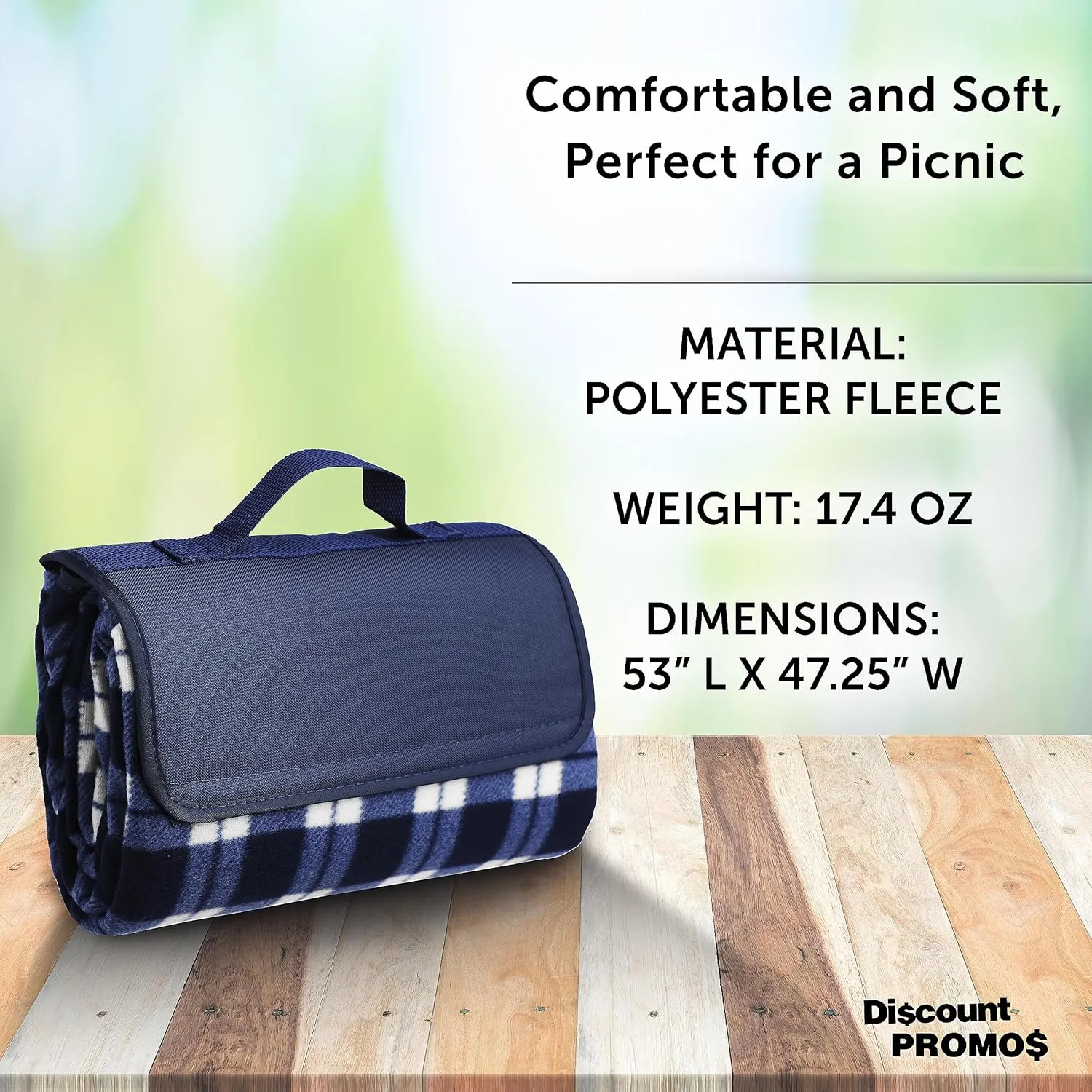 DISCOUNT PROMOS 6 Brookhaven Roll Up Picnic Blankets Set - Fleece, Woven Handle - Navy Blue