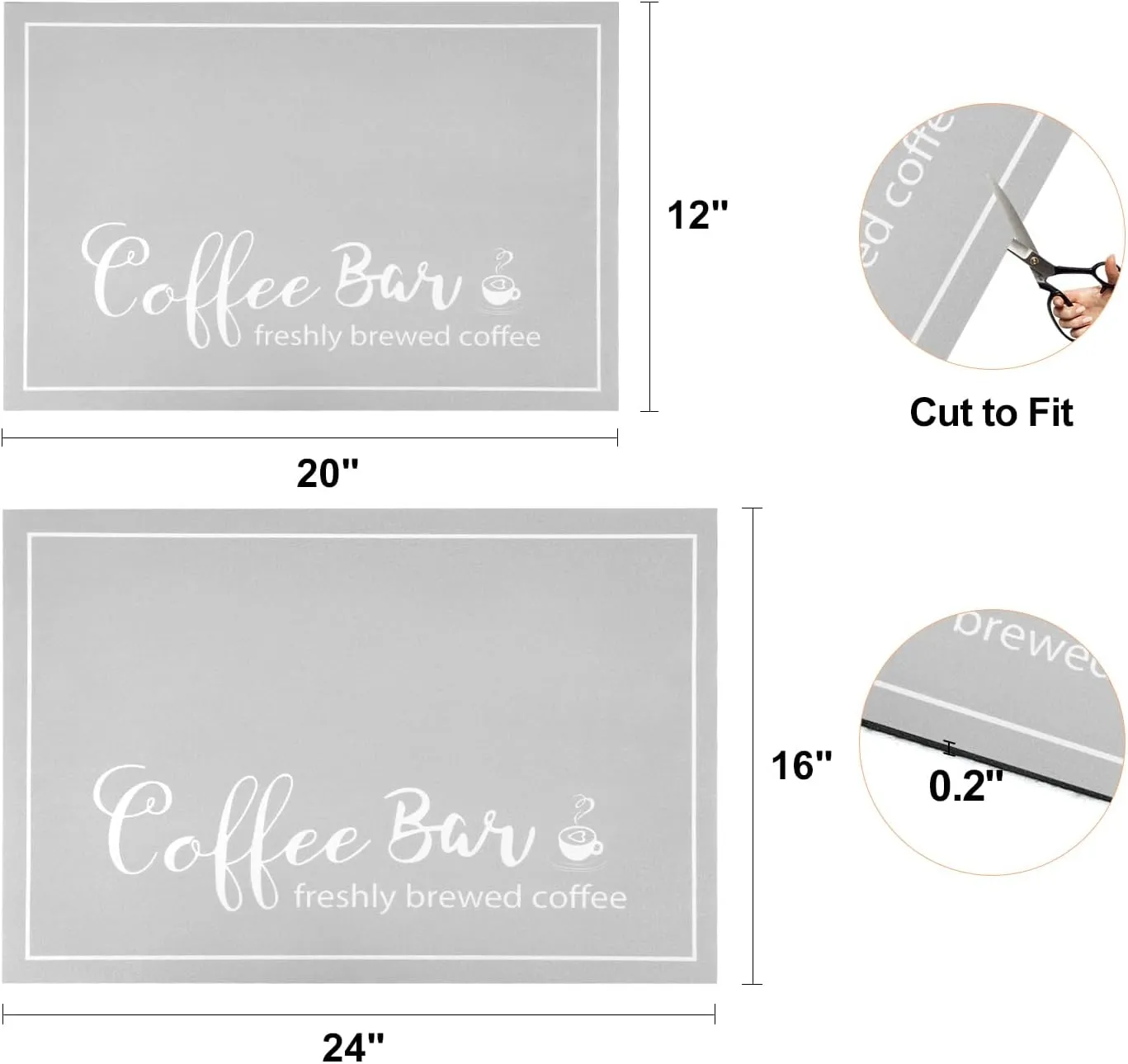 Dish Drying Mat, 17"x32" Absorbent Countertop Mat with Coffee Cup Pattern, LightGrey
