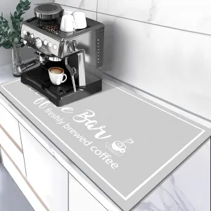 Dish Drying Mat, 17"x32" Absorbent Countertop Mat with Coffee Cup Pattern, LightGrey