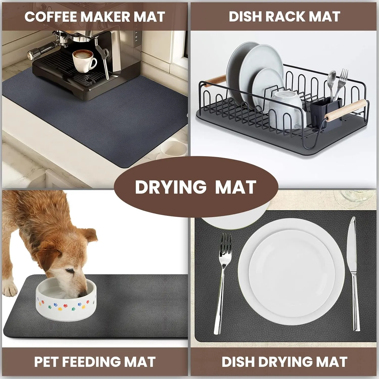 Dish Drying Mat for Kitchen Counter, Anti-Slip Absorbent Dish Drying Pad - Countertop (Dark Gray, 17"x31.5")