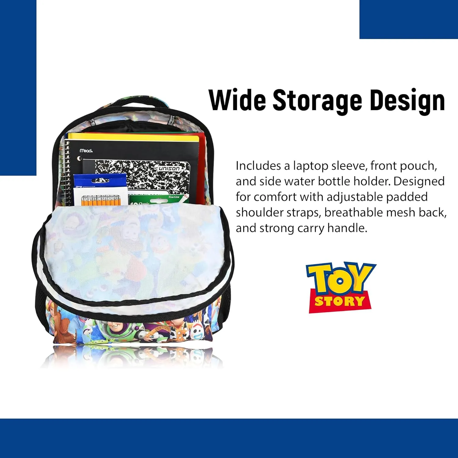 Disney Toy Story Backpack For Kids - Woody, Buzz Lightyear, Jessie, Bo Peep, Forky Bookbag For Toddlers, Boys, Girls - Officially Licensed Pixar Backpacks - Great Bag For Gym, Park and Camp