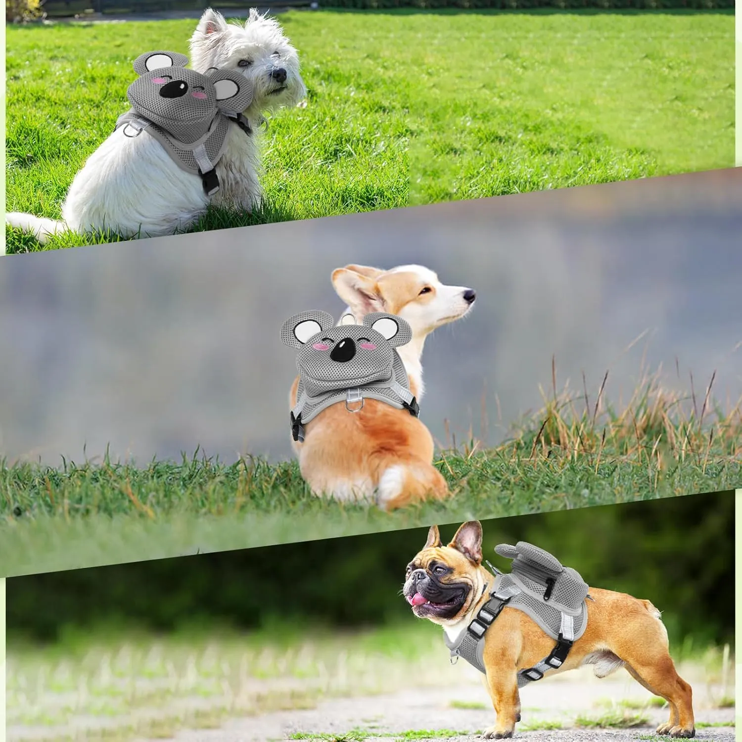 Dog Backpack Harness Dog Self Carrier Bag Adjustable No-Pull Pet Harness Vest Puppy Mesh Saddle Bag with D-Ring Cute Koala Backpack for Outdoor Travel Hiking Daily Walking Small Medium Dogs