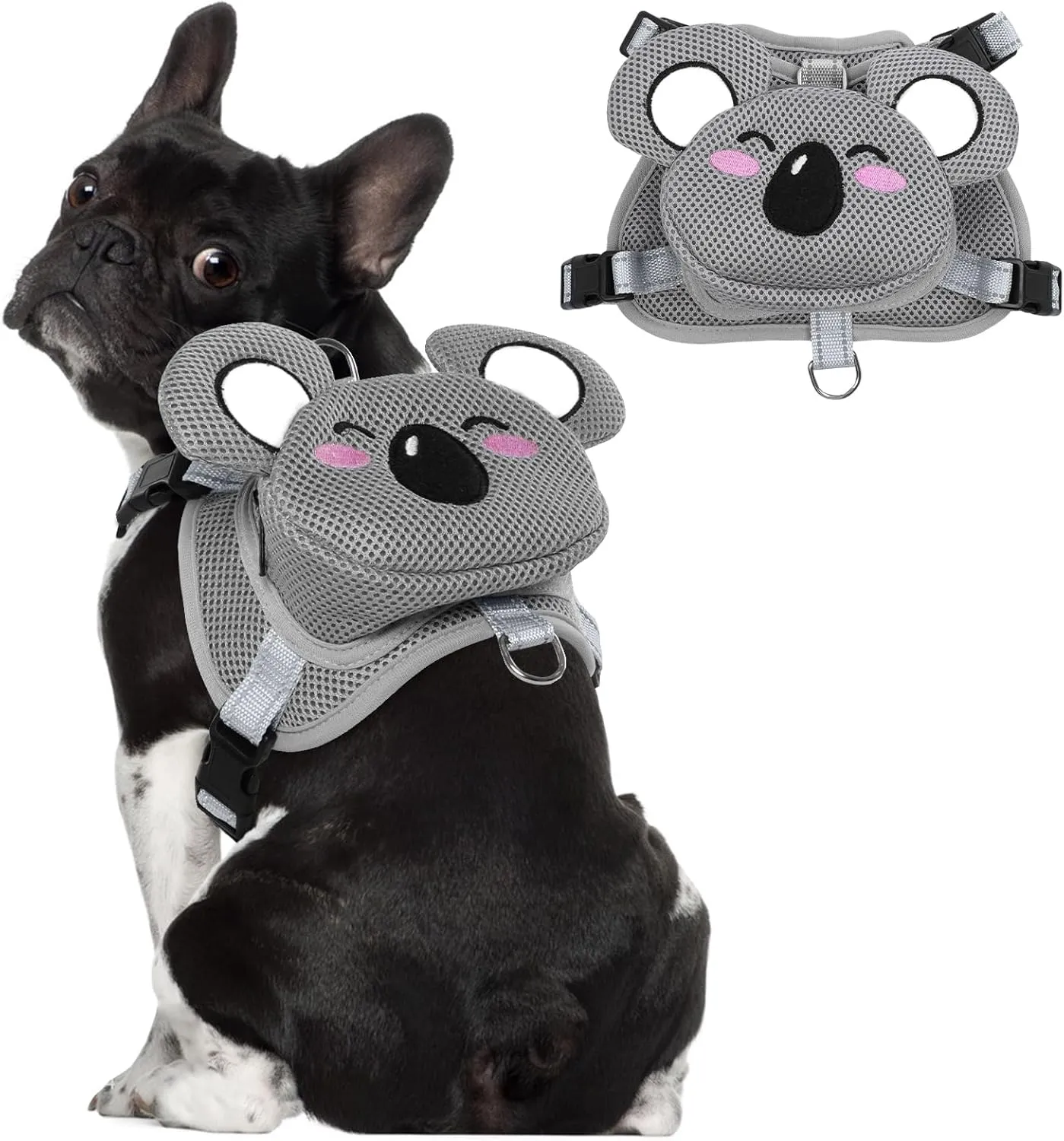 Dog Backpack Harness Dog Self Carrier Bag Adjustable No-Pull Pet Harness Vest Puppy Mesh Saddle Bag with D-Ring Cute Koala Backpack for Outdoor Travel Hiking Daily Walking Small Medium Dogs