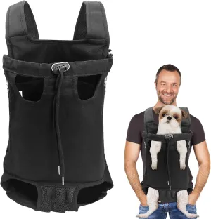 Dog Carrier Backpack, Legs Out Easy-Fit Dog Front Carrier Adjustable Breathable Pet Bag Double Shoulder Backpacks for Travel Hiking Walking Cycling Outdoor Use Black-Large