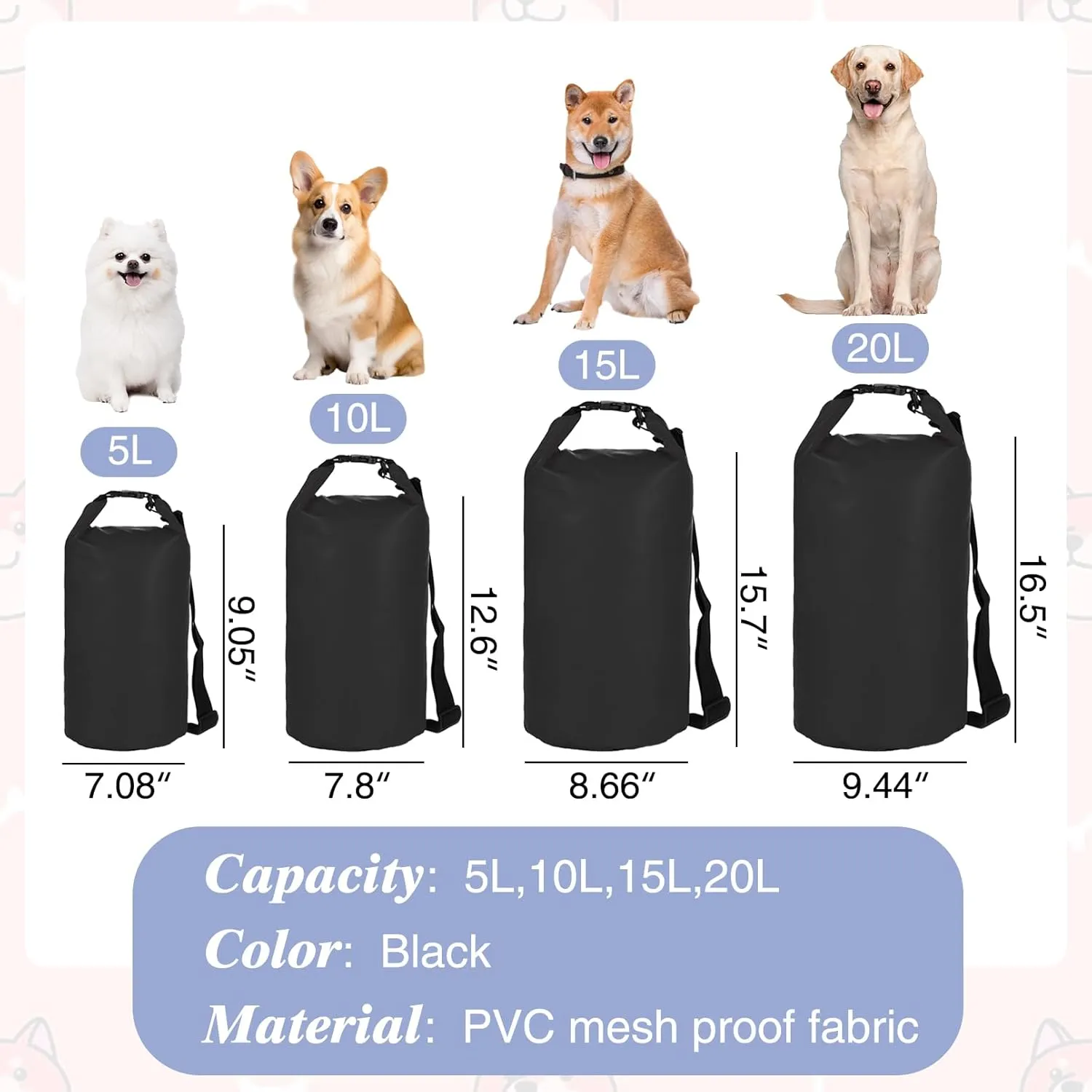 Dog Food Travel Bag, 20L Large Pet Food Travel Storage Bag with Shoulder Strap Waterproof Portable Puppy Feeder Container Food System to Keep Food Fresh for Camping Hiking-Black