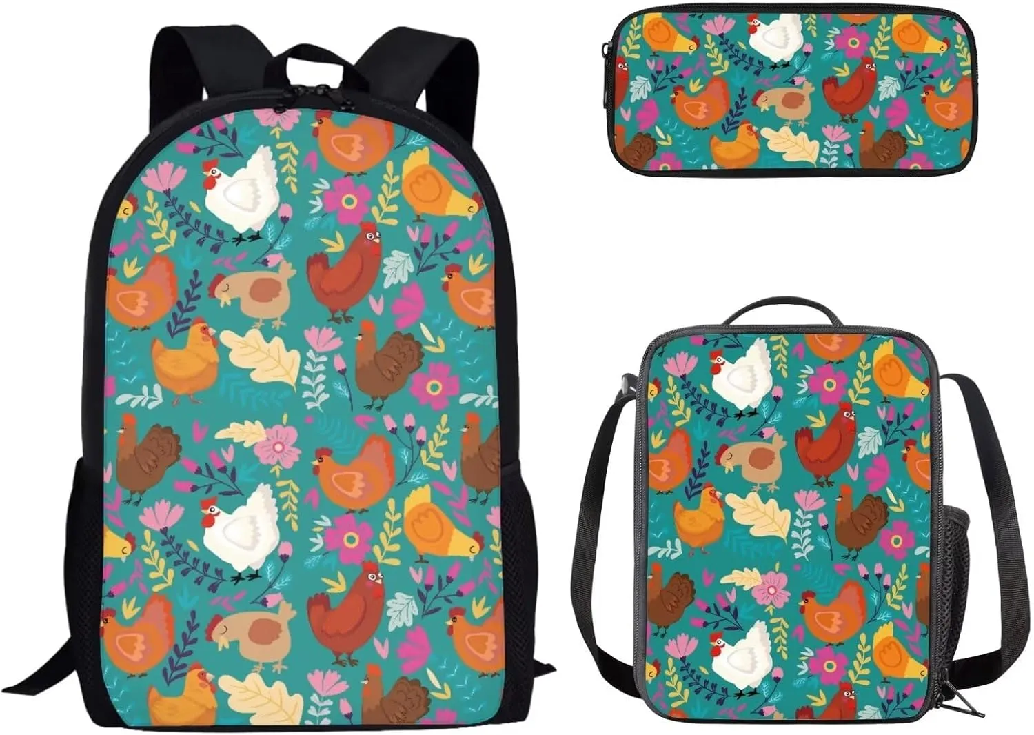 doginthehole School Backpack for Kids Teens Funny Rooster Print School Bag for Primary School Boys Girls Large Capacity Travel Bookbag for Women