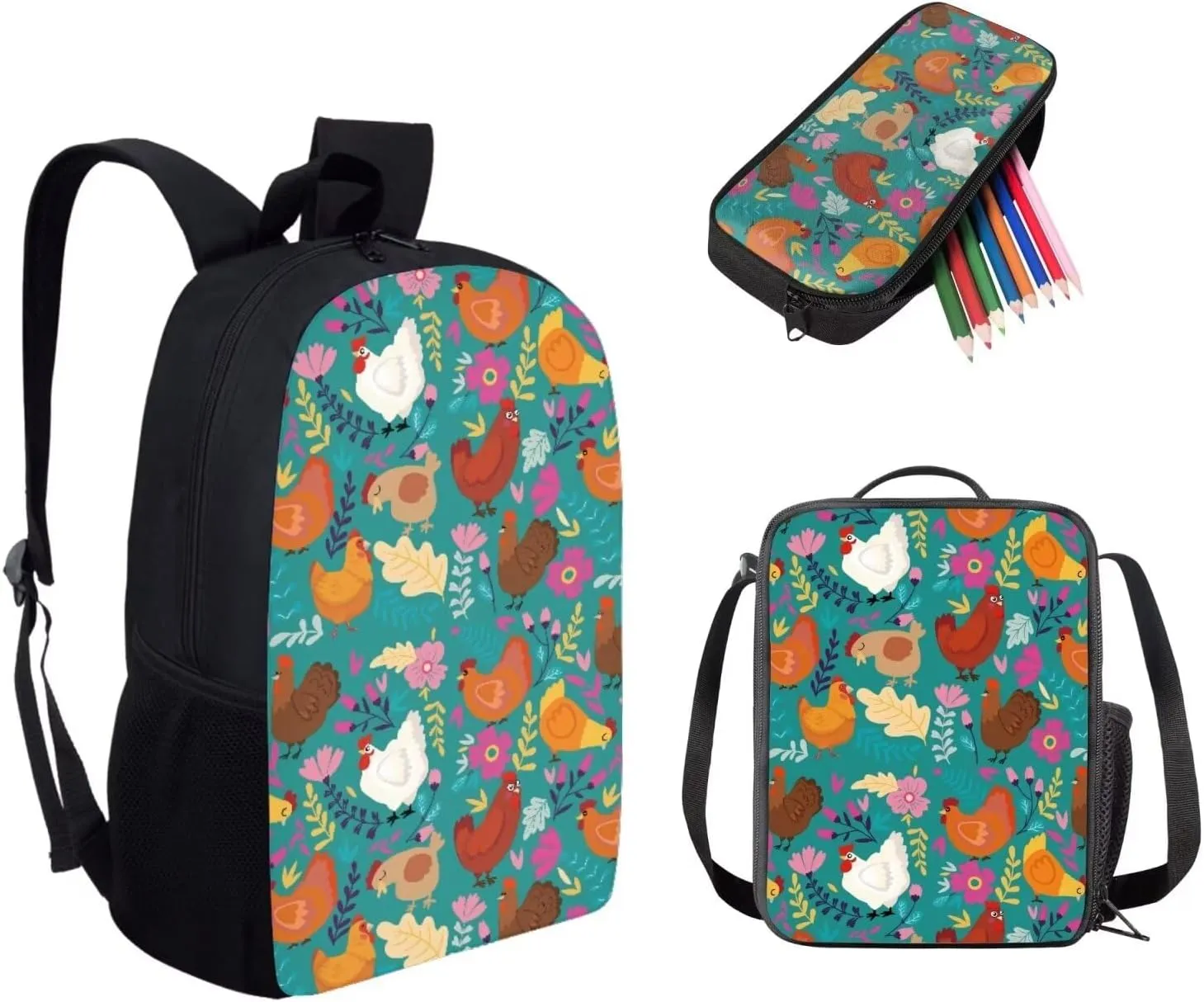 doginthehole School Backpack for Kids Teens Funny Rooster Print School Bag for Primary School Boys Girls Large Capacity Travel Bookbag for Women