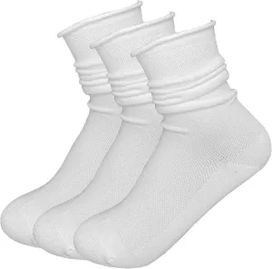 Doitall 3 Pairs Womens Roll Top Socks Slouch Cotton Crew Socks, Thin Socks with Seamless Toe & Non-Binding Top