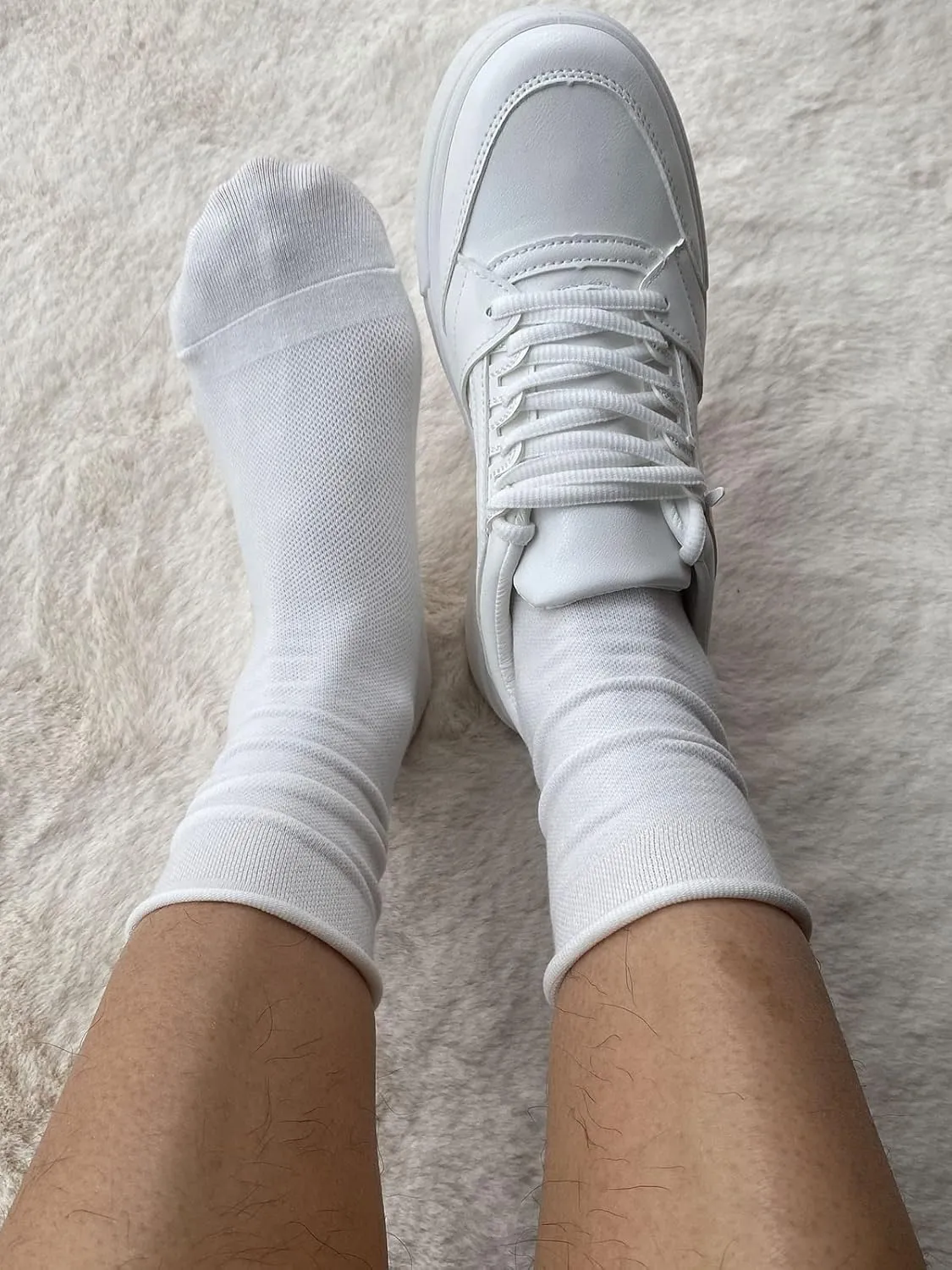 Doitall 3 Pairs Womens Roll Top Socks Slouch Cotton Crew Socks, Thin Socks with Seamless Toe & Non-Binding Top
