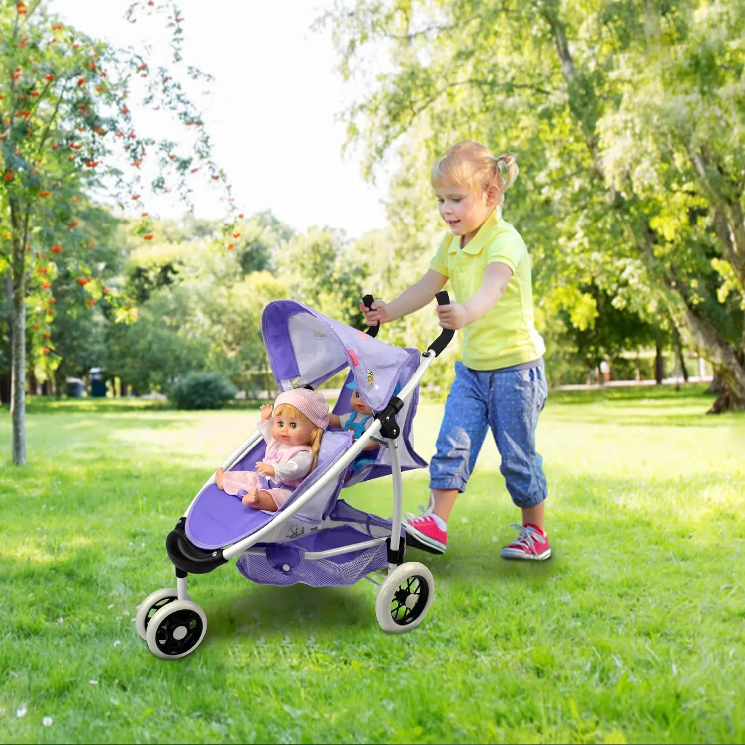 Doll Stroller Toy Anivia Realistic Doll Stroller Heart Design Gifts for Toddlers and Girls Foldable Baby Doll Stroller Toy (DA310pur)